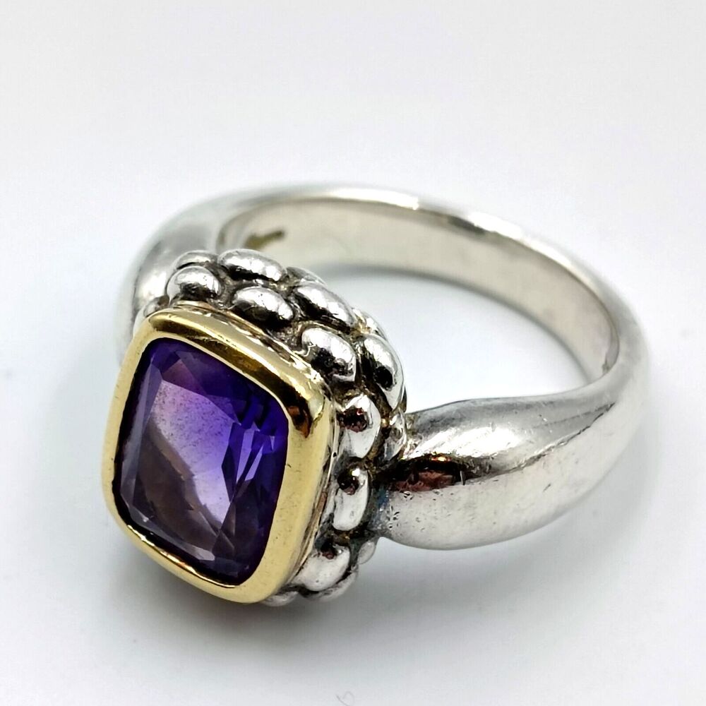 Lorenzo Sterling Silver 925 18K Gold Accent Amethyst Cocktail Ring Sz 7